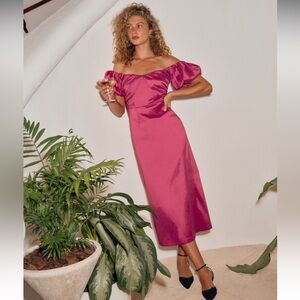 Abercrombie & Fitch Pink Puff Sleeve Off-Shoulder Sheath Dress